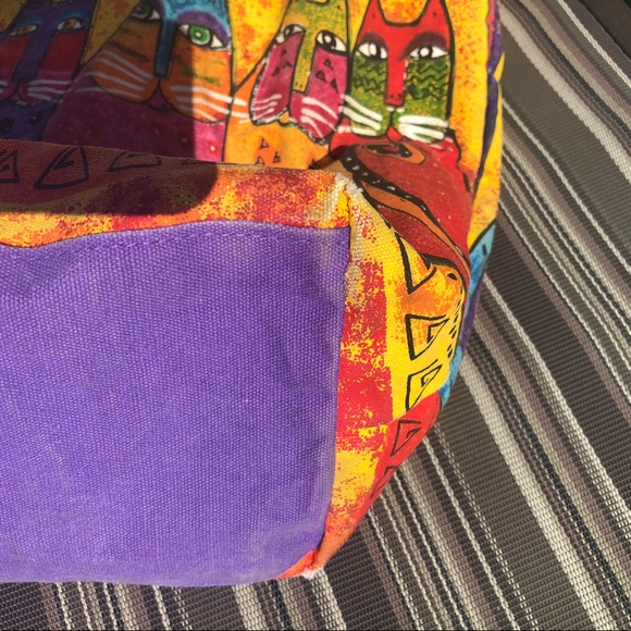 Laurel Burch Large Tote Bag 19" - Colorful Cats Feline Art Print - Canvas Bag - Picture 5 of 16